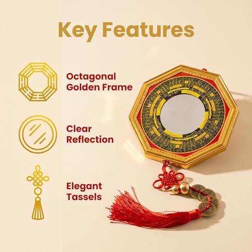 Feng Shui Bagua Mirror Set with Concave Mirror, Coins & Gourd
