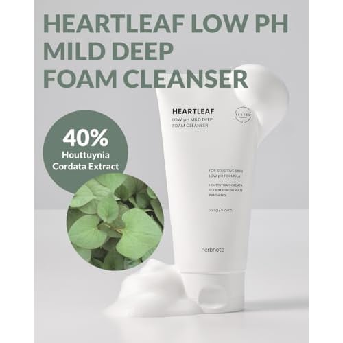 Heartleaf Low pH Deep Foam Cleanser - Gently Removes Sebum, Deep Cleans Pores - Contains 80% Houttuynia Cordata, Hyaluronic Acid, Soothes and Enhances Sensitive Skin, 5.29oz.