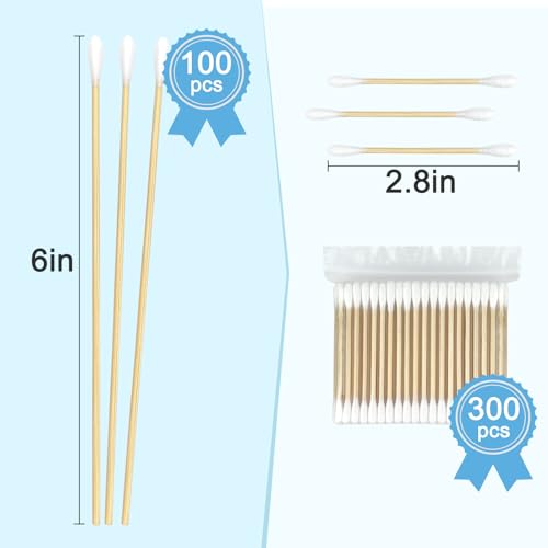 Bamboo Cotton Swabs Set - 400 Count, 300 3-Inch & 100 6-Inch