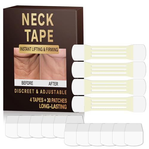 Neck Tape Lifting Invisible - 30PCS Instant Lift for Sagging Skin & Wrinkles, Hypoallergenic Neck Behind Lift Tape for All Skin,Improved Elastic Band Design (4 Elastic Bands + 30 Refill Patches)