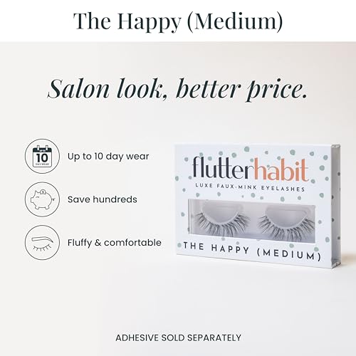 FlutterHabit The Happy Medium Lashes, DIY Lash Extensions [Up to 10 Day Wear], Mid-Length & Doll-Eyed Cluster Lashes, Salon Quality Eyelashes Extensions, Natural Lashes, No Lash Glue Included