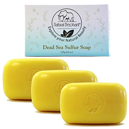 Natural Elephant Dead Sea Sulfur Soap 4.4 oz with Dead Sea Salt, Aloe Vera, Sulphur Face and Body Cleanser Bar for All Skin Types (3 Pack (13.2 oz Total))