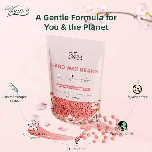 Hard Wax Beads, 1lb Wax Beans for hair removal with Cherry Blossom Extract, Ideal for Sensitive Skin, Perfect for Facial, Eyebrows, Arms, and Brazilian Area, Wax Refill for Home Use