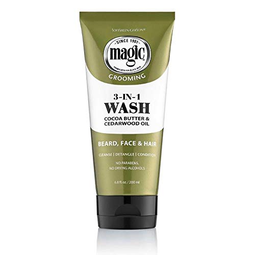 SoftSheen-Carson Magic Beard Wash 3 In 1 Cleanses and Conditions for Face, Beard and Hair, With Cocoa Butter and Shea Butter, 6.8 fluid ounces