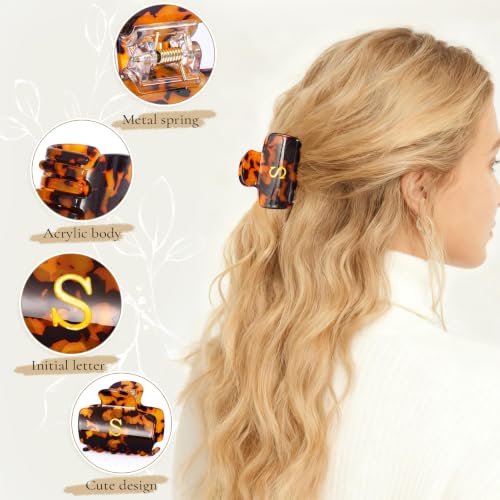 Fycert Tortoise-M Small Initial Hair Clip for Women & Teens, Glitter Acrylic