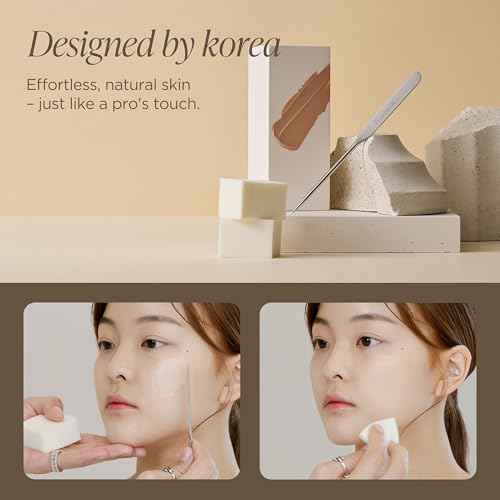 Korean Piccasso Brush Makeup Spatula + Sponge 2P Set ? Professional Makeup Tools with Precision Spatula and 2 Soft Sponges, Ideal for Blending Foundation, Cream, or Liquid Makeup