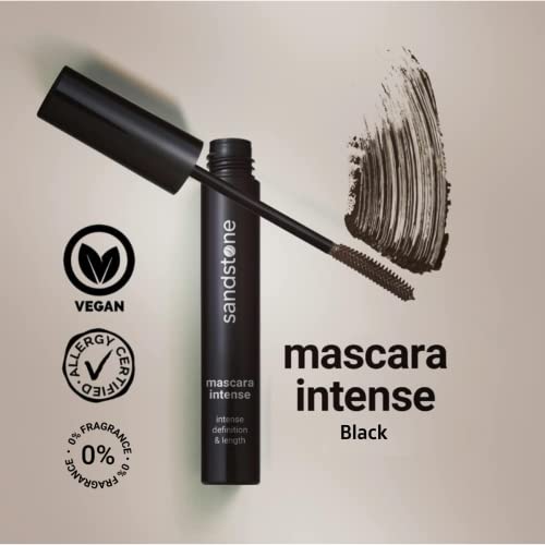 Sandstone Scandinavia Hypoallergenic Black Mascara for Sensitive Eyes - Smudge-Proof, Sweatproof, Lengthening Mascara with Intense Volume - Vegan, Allergy Friendly Mascaras