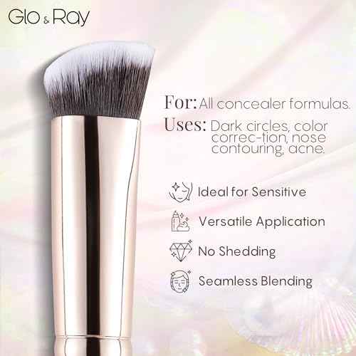 GLO&RAY Angled Concealer Brush with Cap ? Flat Top Synthetic Makeup Brush for Under Eye, Spot Coverage, Travel Size Concealer Blending Tool for Liquid & Cream Application (Pink)