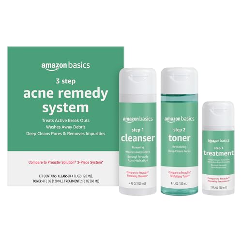 Amazon Basics 3-Step Acne Remedy System Kit - Cleanser, Toner & Treatment