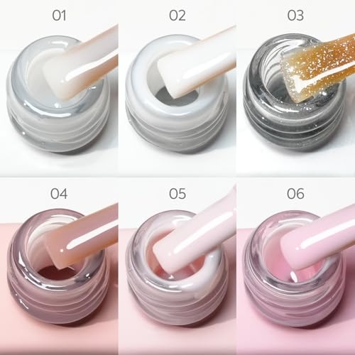 CANNI Milky Pink Gel Nail Polish Set with Rubber Base - 6pcs, 9ml, Long-Lasting Salon Quality