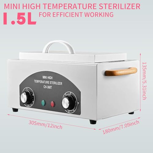 High Temperature Sterilizer Autoclave Machine, 110V 300W 1.5L with Timer Manicure Metal Tool Cleaner Machine,Autoclave Sterilizers, Nail Tool Sterilizer for Sundry Beauty Hair Nail Metal Tools
