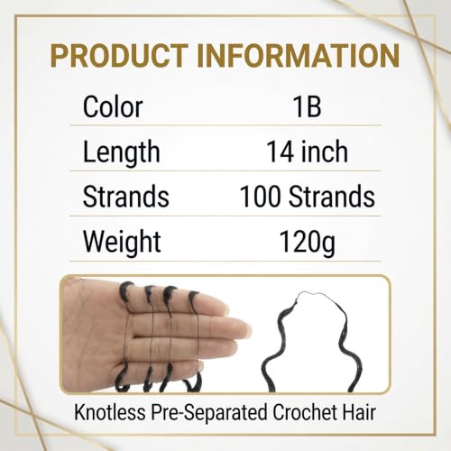 14 Inch Deep Wave Crochet Braids Hair Extensions, 120g