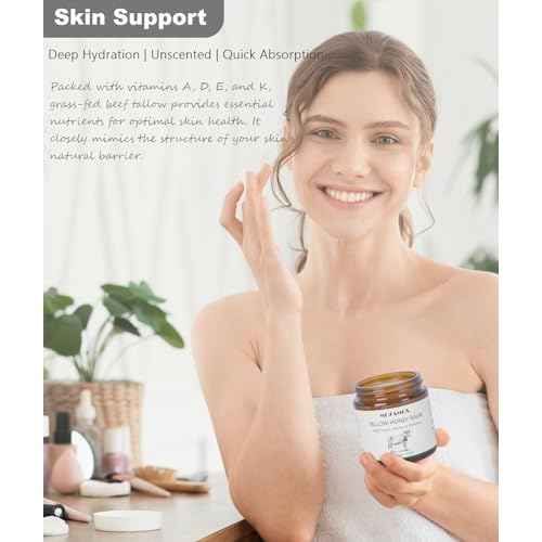 Beef Tallow for Skin (4 OZ), Whipped Beef Tallow and Honey Balm, Tallow Face Moisturizer, Grass Fed Beef Tallow for Face and All Skin Types