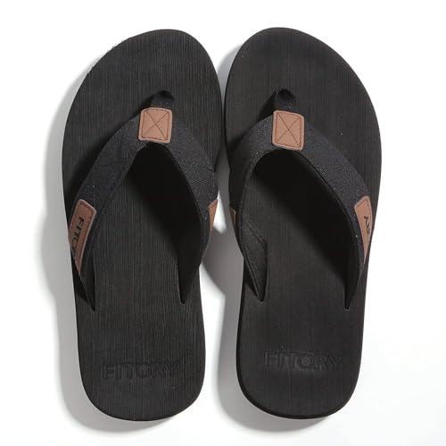 FITORY Men's Flip-Flops, Thongs Sandals Comfort Slippers for Beach Black Size 7