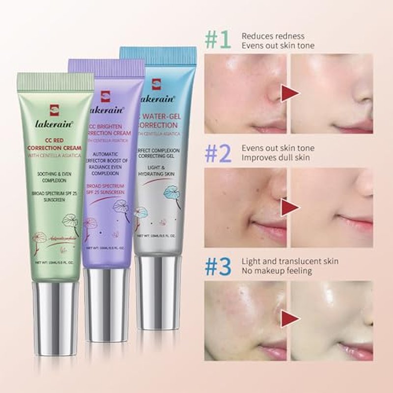 CC Red Correction Cream With Centella - Color Correcting Formula for Blemishes, Red Skin, & Acne Marks - Lightweight, Non-Greasy - Hydration Skin and SPF Protection (Green)