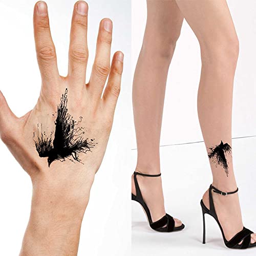 6 Sheets Temporary Tattoos Crows Ravens with black Fake Tattoos Neck Arm Chest for Women Men Adults