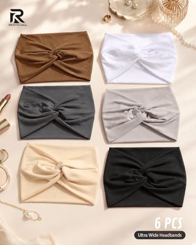 REOTECALL Grey Extra Wide Headbands 6 Pack, 7.08In Non Slip Turban Hair Bands