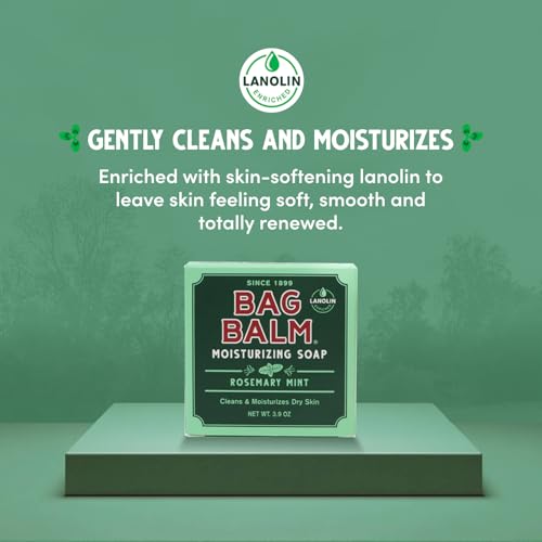 Bag Balm Vermont's Original Mega Moisturizing Soap Bar, Body Soap, Hand Soap for Dry Skin - Rosemary Mint Scented Bars of Soap - 3.9oz, 12 Pack