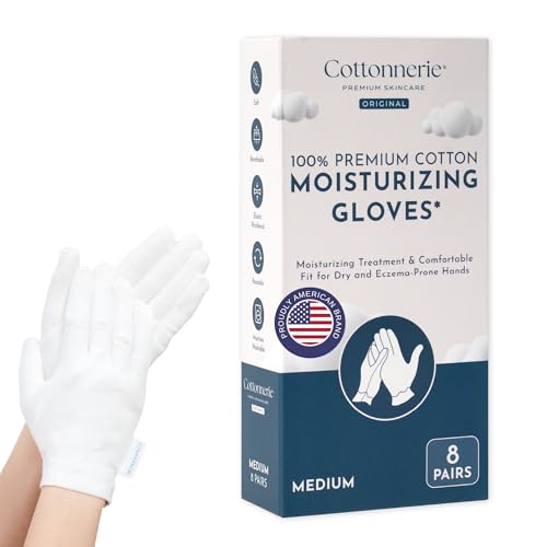 Cottonnerie 100% Cotton Moisturizing Gloves for Dry Hands