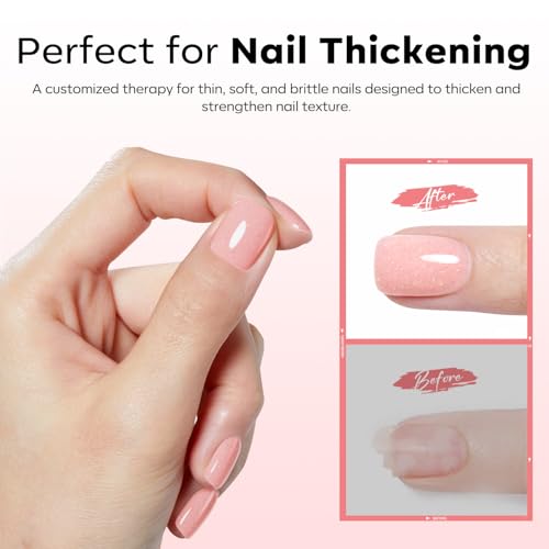 Modelones Builder Rubber Gel Base Coat Glitter Blush for Nails, Nude Pink, Strengthen & Extend