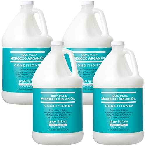 Ginger Lily Farms Salon Formula 100% Pure Morocco Argan Oil Conditioner for All Hair Types, 100% Vegan & Cruelty-Free, 128 Fl Oz (Pack of 4)