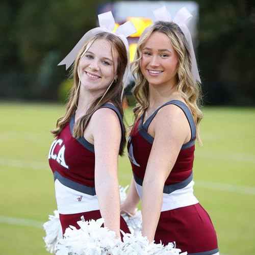 OAOLEER 16pcs Cheer Hair Bows for Cheerleader, College Style Long Tail Skinny Cheer Bow Elastic Hair Tie Bows for Teens Girls Softball Competition Sports Cheerleaders (White)