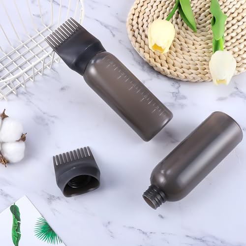 2 Pack Root Comb Applicator Bottle, 6 Ounce Oil Applicator for Hair Dye, Black Hair Oiling Bottle Applicator Brush with Graduated Scale