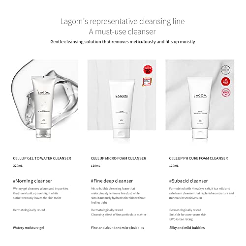 LAGOM Cellup Gel To Water Cleanser, Jelly - Morning Cleanser-Daily Face Wash with Acacia Seed Omega-3 Gentle Hydrating Herbal Facial Cleanser for All type of Skin 7.44 Fl Oz