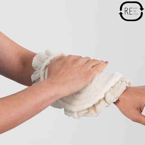 Bamboo Washcloth & Ramie Loofah ? Dual?Sided Body Scrubber for Bath & Shower ? Patent Pending - Gentle Exfoliation, Sensitive Skin Spa Tool ? Large Loofah with Bar Soap Pouch, Cotton Wash Bag, 2 Pack