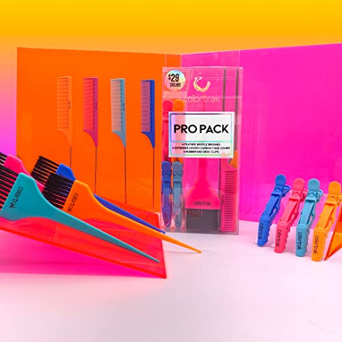 Colortrak Professional Hair Coloring Kit (12 Pieces), Color Like a Pro with 4 Extended Length Carbon Fiber Combs, 4 Feather Bristle Brushes, 4 Rubberized Croc Clips