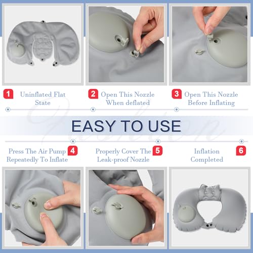 2 Pcs Inflatable Bath Pillows for Tub Bath Head and Neck U Shaped Blow up Full Body Travel Pillow with Adjustable Button Grey and Black Bath Tub Pillows for Airplanes Shower Spa