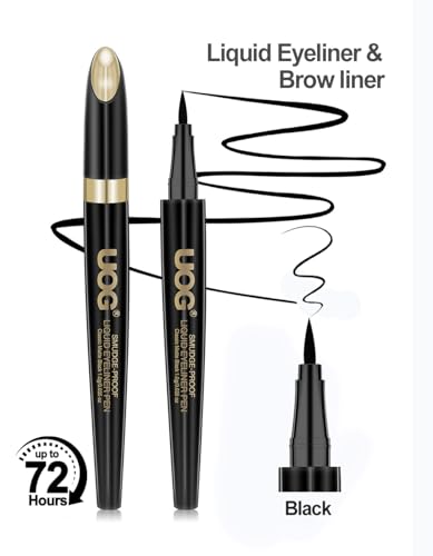 UOG Liquid Eyeliner - Waterproof, Smudge-Proof, Quick-Dry with Precise Slender Brush Tip. No-Skip, Allergy-Free, Long-Lasting up to 72 Hours. 1.0mL/0.035 Fl oz