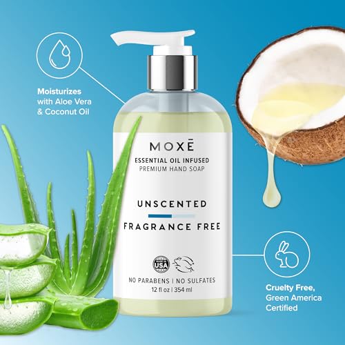 MOXE All Natural Hand Wash ? Unscented Fragrance-Free? Gentle Formula, Organic & Plant-Based ? For Kitchen & Bathroom ? Biodegradable, Vegan, Cruelty-Free, No Sulfates or Parabens ? 12 oz