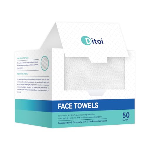 Ditoi Disposable XL Face Towels - Soft Deep-Cleansing Facial Cloths, 50 Pack
