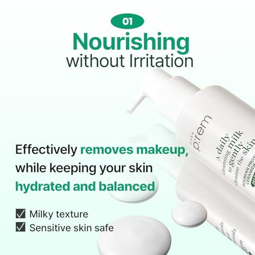 MAKE P:REM Safe Me. Relief Moisture Cleansing Milk, Hydrating Gentle Face Wash for Sensitive Skin with Soy Protein, Korean Milky Cleanser, Korean Skin Care, 16.90 fl.oz (500ml)