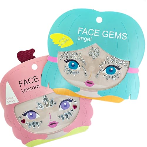 Rhinestone Face Gems Stickers for Kids, 2-Pack Festival Body Jewels