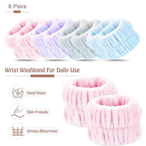 Wrist Bands for Washing Face, 8pcs Spa Face Washing Wristbands, Microfiber Arm Wrist Towels, Absorbent Wash Wristbands for Woman Men, Prevent Water from Spilling Down Your Arms