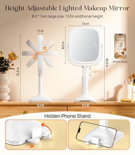 Gospire Lighted Makeup Mirror with 1X/10X Magnification & Phone Stand