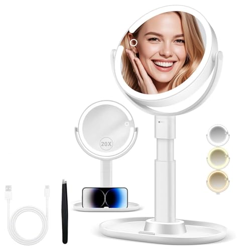20X/1X LED Makeup Mirror with Lights & Phone Holder