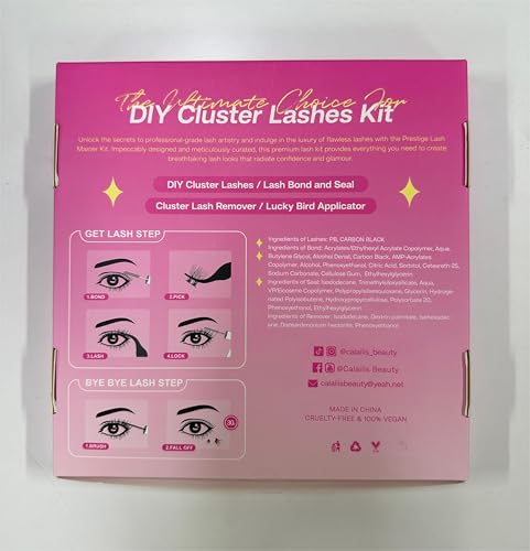 CALAILIS Lash Extension Kit, DIY Lash Extension Kit with 144Pcs D Curl Lash Clusters, Strong Hold Lash Bond and Seal, Cluster Lash Glue Remover and Lash Applicator Lash Clusters Kit (DD506-Kit)