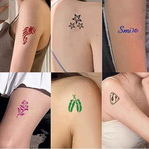 95 PCS Temporary Tattoos Stencils Kit,Temporary Tattoos Kit - 6 Pcs 3 Color(black*1,brown*4 & Red*1) Ink with 6 removal wipes,10 disposable cotton swabs DIY Body Art Painting for Women Men Adults Kids