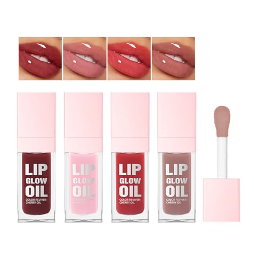 Glow Lip Oil Set, 4 Colors Hydrating Plumping Lip Gloss