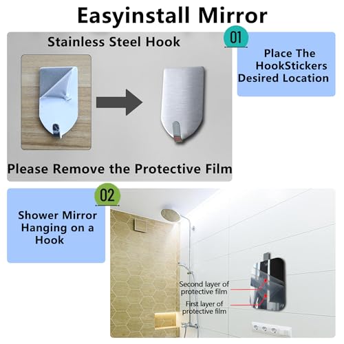 2-Pack Shatterproof Shower Mirror 11 x 8 In - Shaving & Travel