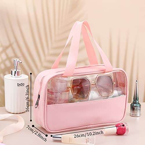 Buryeah 9 Pcs Translucent Make up Bag Toiletry Organizer for Women Men Waterproof Portable Cosmetic Travel Bag with Hanging Handles Travel Storage Carry Pouch Gifts for Bridesmaid (Pink)