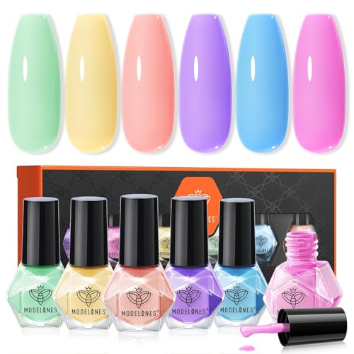 Modelones Pastel Macaron Nail Polish Set A07-Macaron, 6 Quick Dry Colors for Summer & Gift