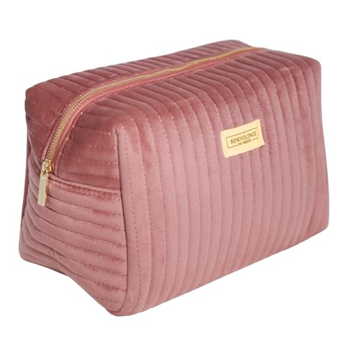 Benevolence LA Plush Velvet Large Makeup Bag Dusty Pink Travel Organizer