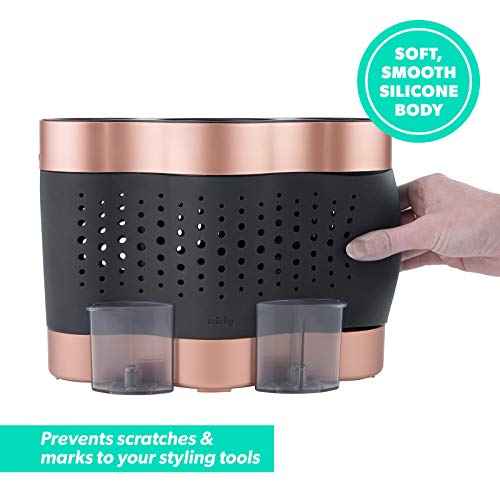 Minky Styling Dock - Silicone Mat Hair Tool Storage, Hair Dryer Holder Organiser - Rose Gold and Black