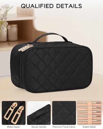 Relavel Small Makeup Bag, 2-Layer Travel Cosmetic Organizer