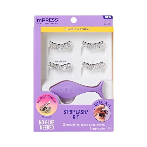 KISS imPRESS Pre-Glued Strip Lashes, Classic Natural, 2 Pairs