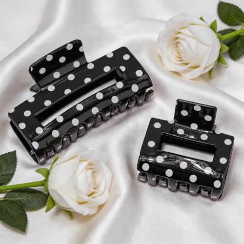 SuPoo Polka Dot Non-Slip Hair Clips 2-Pack for Women Girls, Vintage Black & White Claw Clips